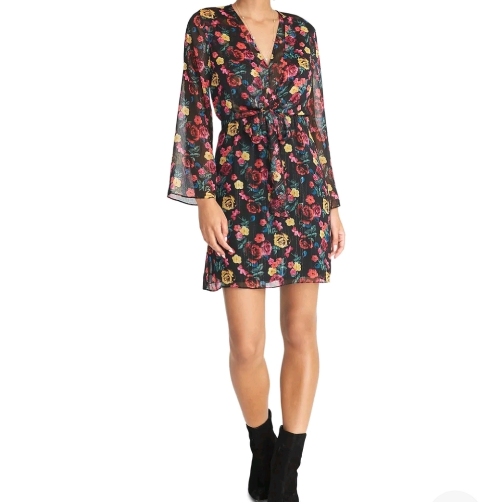 RACHEL Rachel Roy - Emma Floral Tie Front Dress - Black/Floral